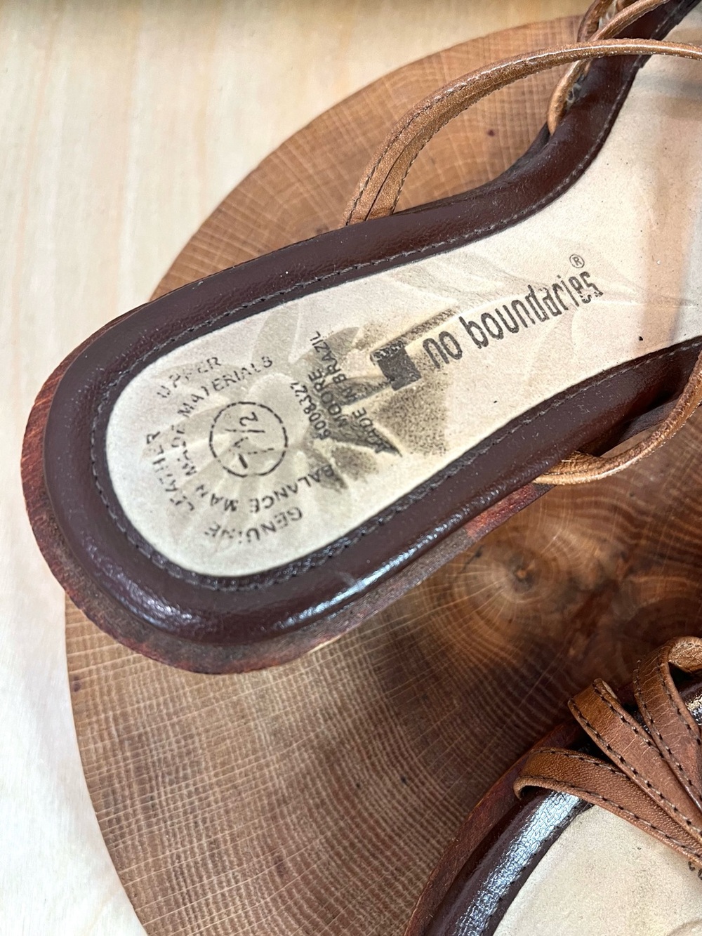 Vintage No Boundaries Leather Wooden Wedge Sandals - Size 7.5 - Boho Y2K - Picture 9 of 15